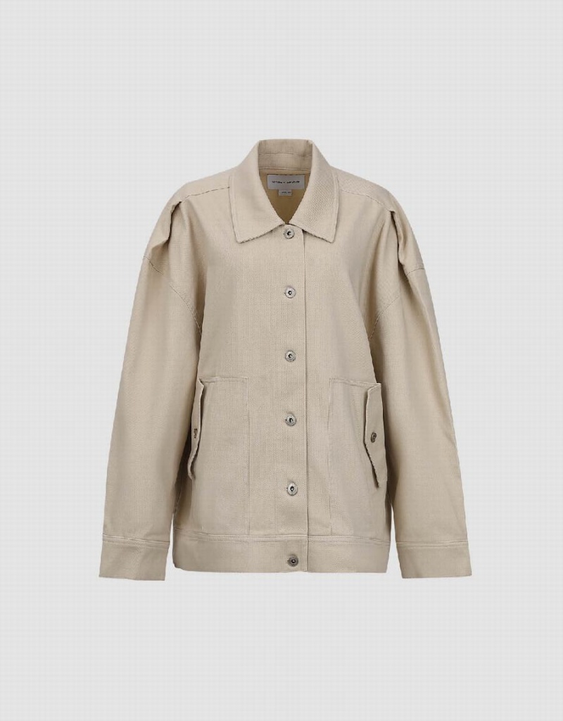 Chamarras Urban Revivo Button Up A-Line Mujer Kaki | LJV7660PW