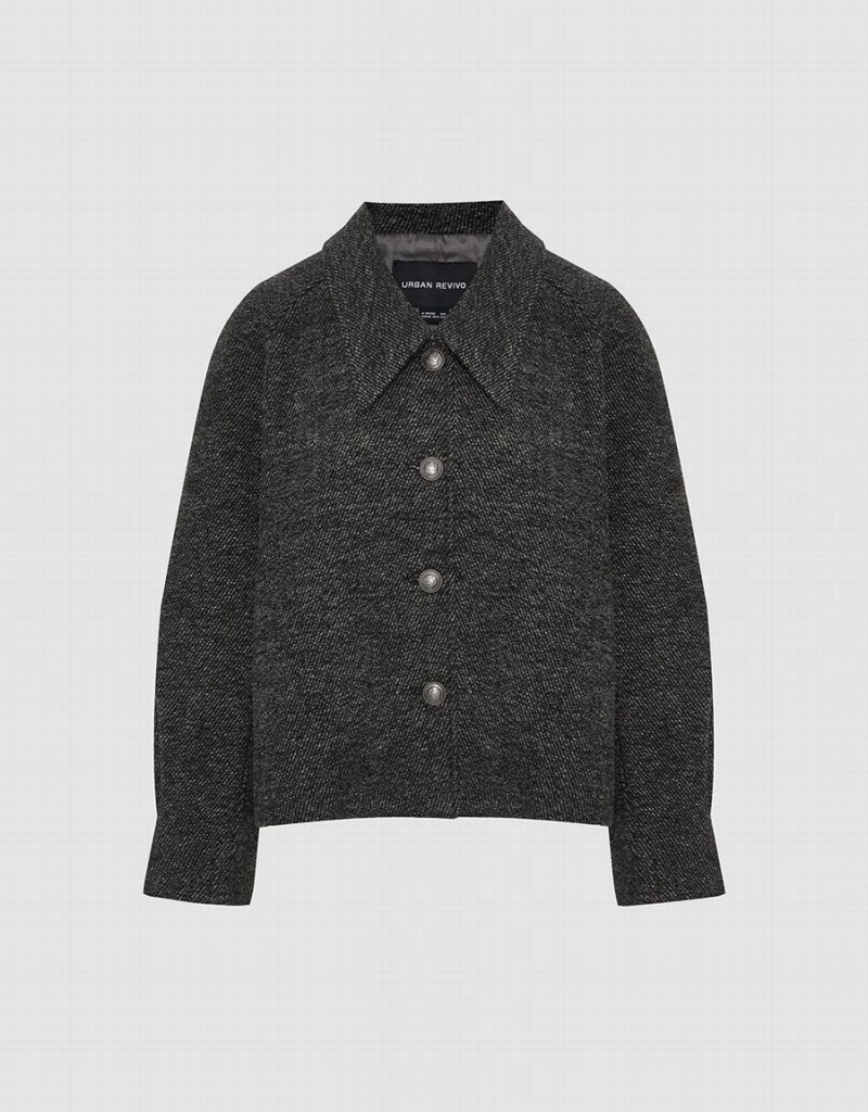 Chamarras Urban Revivo Button Up Directo Mujer Grises Oscuro | IHU47100YJ