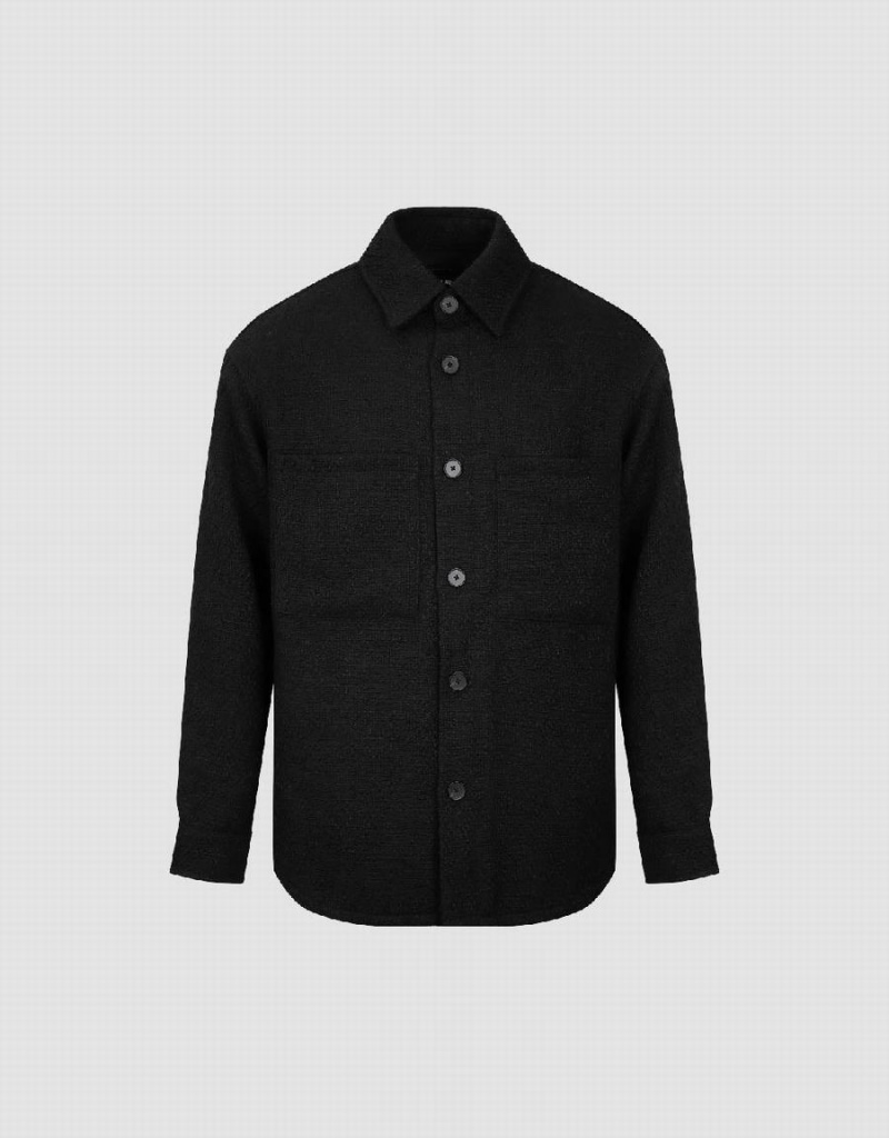 Chamarras Urban Revivo Button Up Directo Hombre Negros | WBZ2534CX