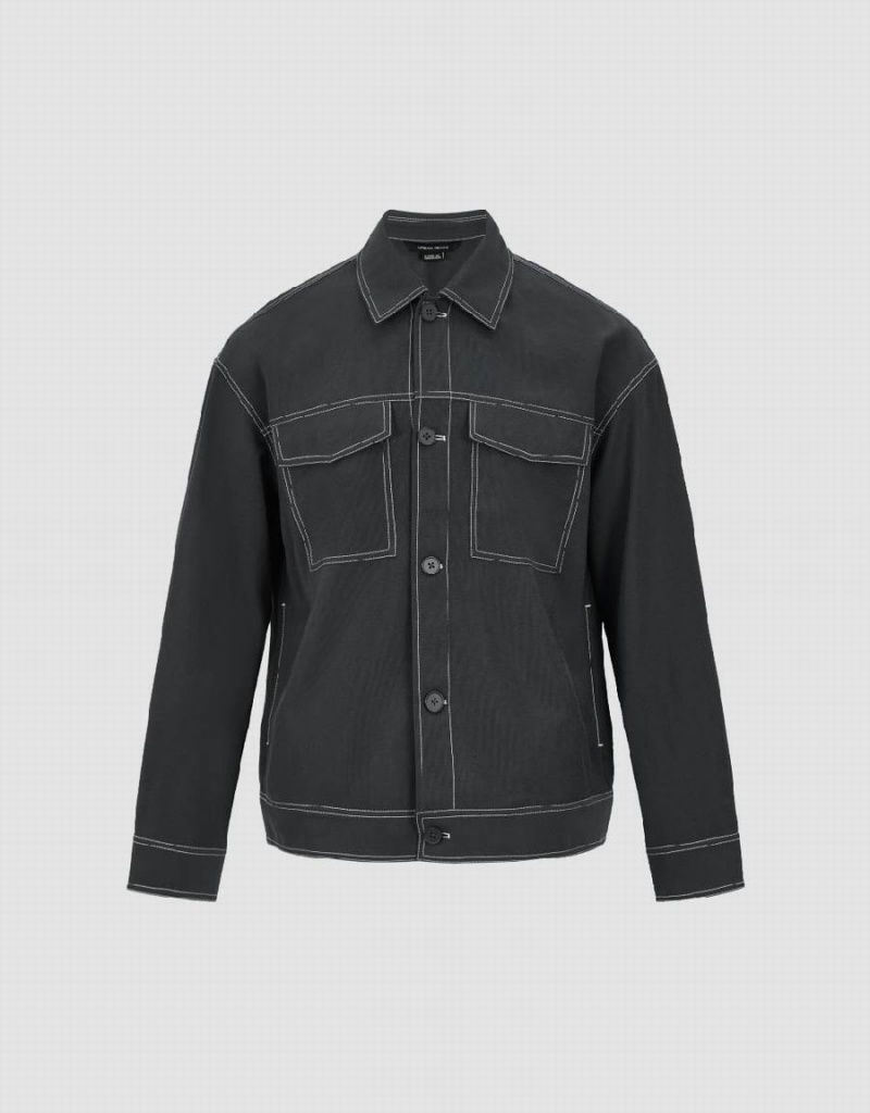 Chamarras Urban Revivo Button Up Straigt Hombre Grises Oscuro | BKF4317SO