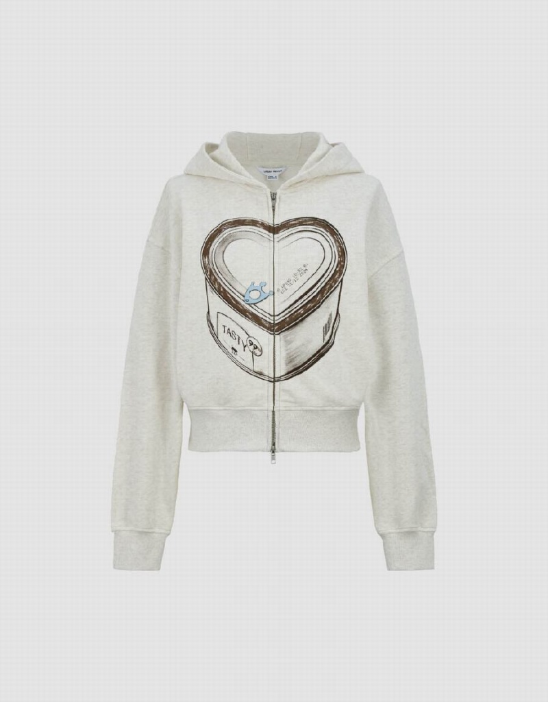 Chamarras Urban Revivo Can Printed Cremallera Front De Punto Mujer Marrom Claro | LTF613KE