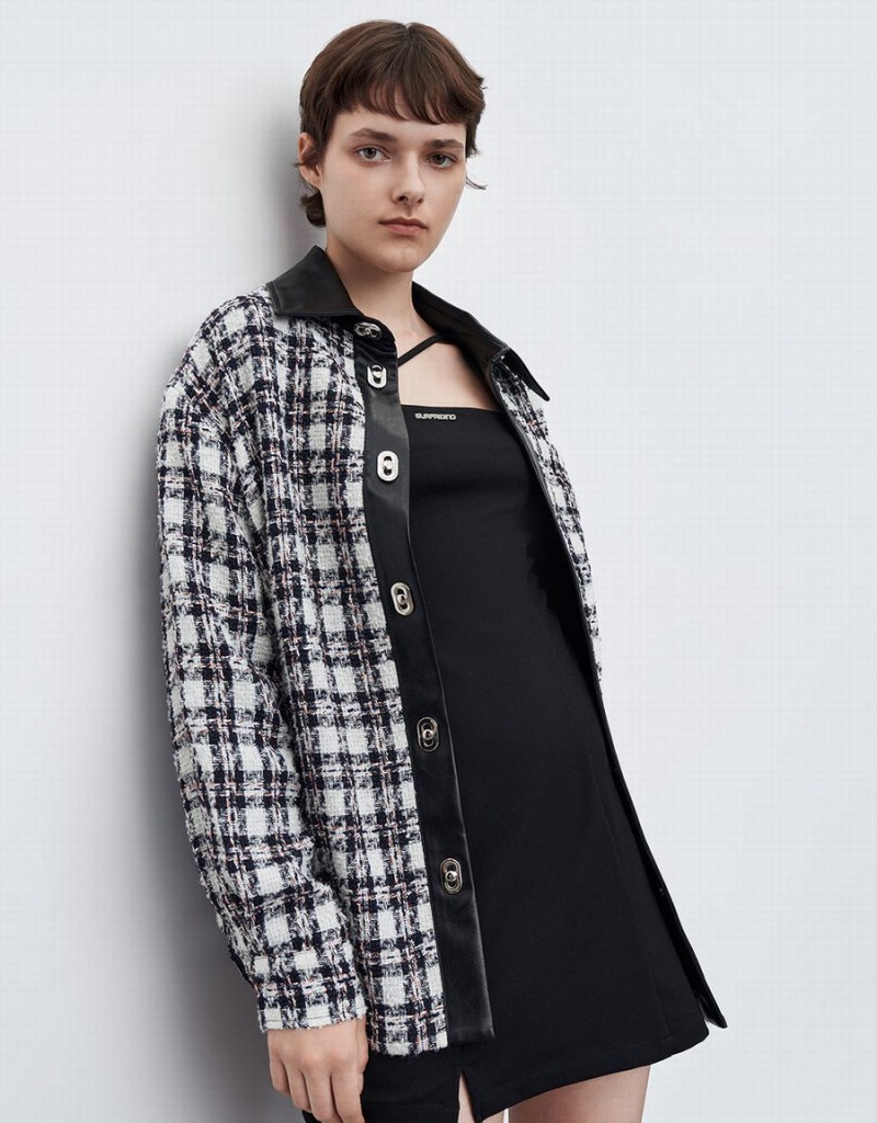 Chamarras Urban Revivo Combination Tweed Plaid Mujer Blancos | QXA85KK