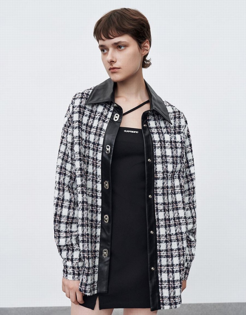 Chamarras Urban Revivo Combination Tweed Plaid Mujer Blancos | QXA85KK