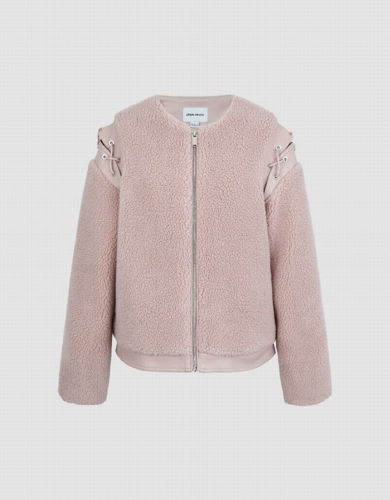 Chamarras Urban Revivo Cremallera Front Furry A-Line Mujer Rosas | MHL8518VL
