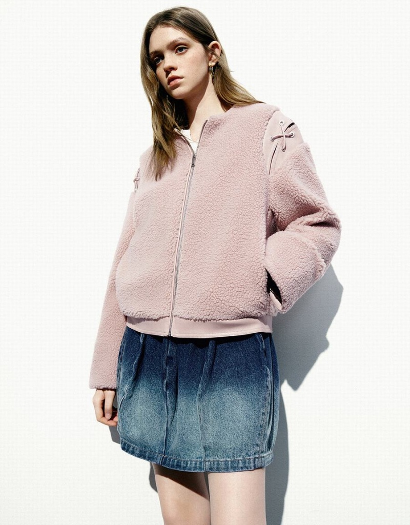 Chamarras Urban Revivo Cremallera Front Furry A-Line Mujer Rosas | MHL8518VL