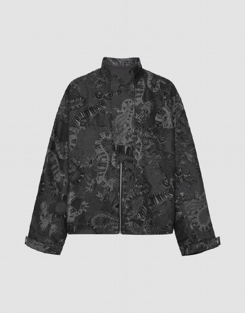 Chamarras Urban Revivo Cremallera Front Printed Hombre Grises Claro | YUT1018PB
