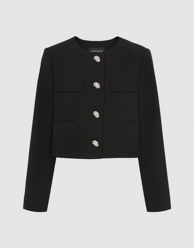 Chamarras Urban Revivo Crew Neck Directo Mujer Negros | ITD8748AF