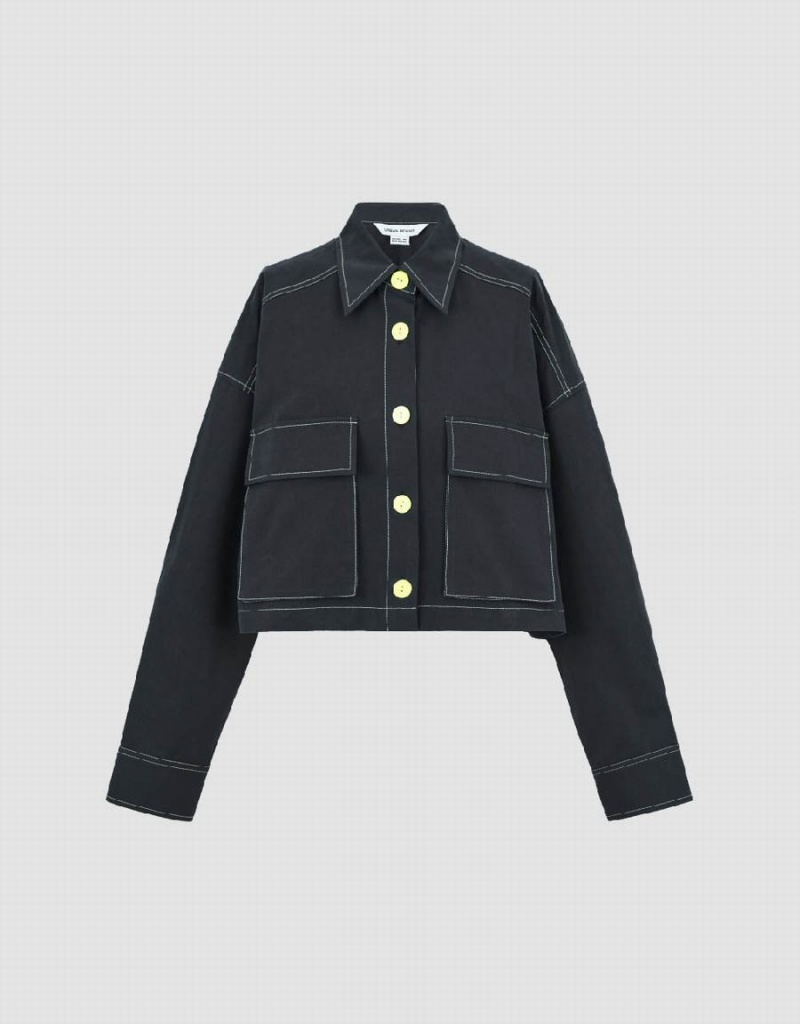 Chamarras Urban Revivo Drop Shoulder Sleeve Button Up A-Line Mujer Azules | UED483MK