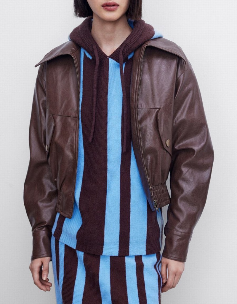 Chamarras Urban Revivo Faux Cuero Zip Up Mujer Marrom | TTX3788IS