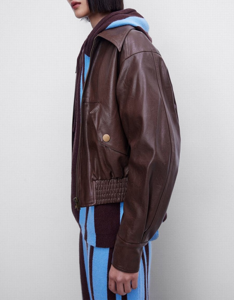 Chamarras Urban Revivo Faux Cuero Zip Up Mujer Marrom | TTX3788IS