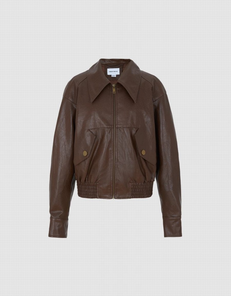 Chamarras Urban Revivo Faux Cuero Zip Up Mujer Marrom | TTX3788IS