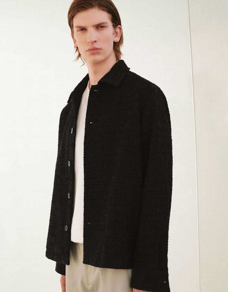 Chamarras Urban Revivo Loose Directo Woolen Hombre Negros | RDL4348BF