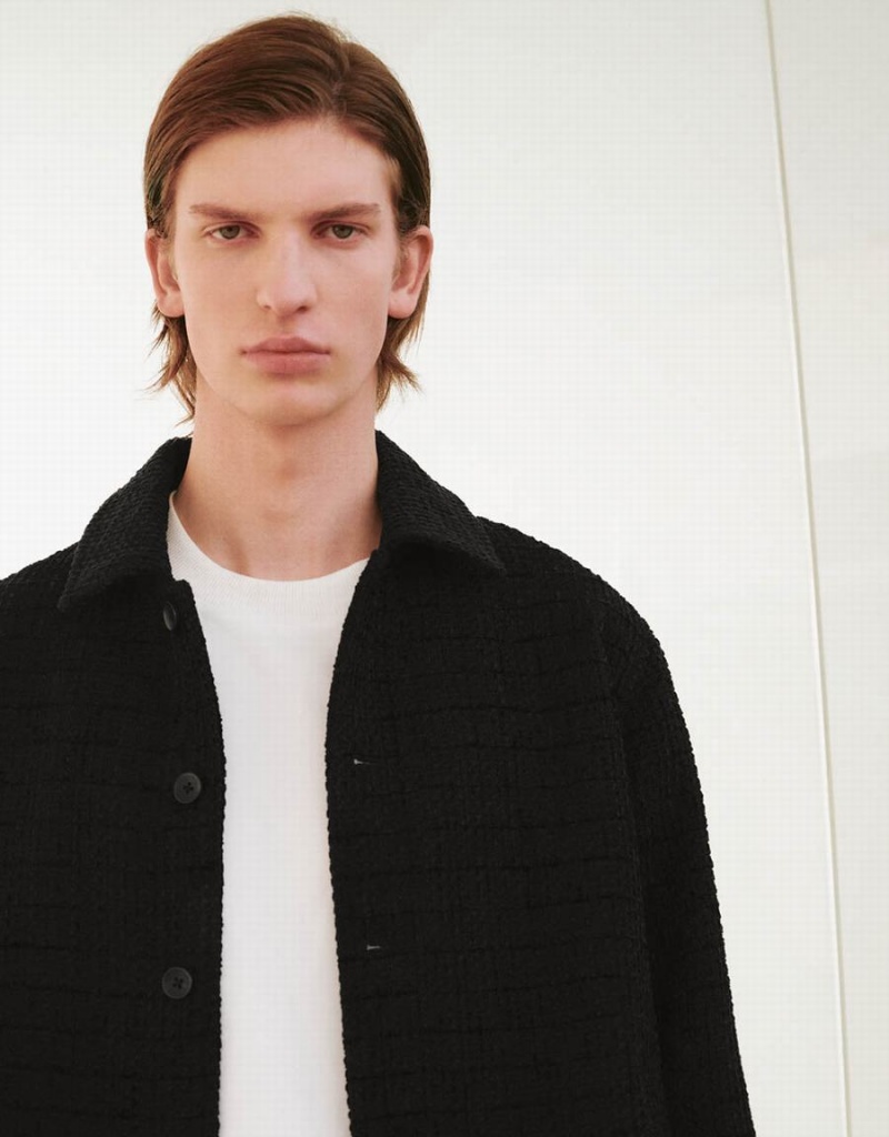 Chamarras Urban Revivo Loose Directo Woolen Hombre Negros | RDL4348BF