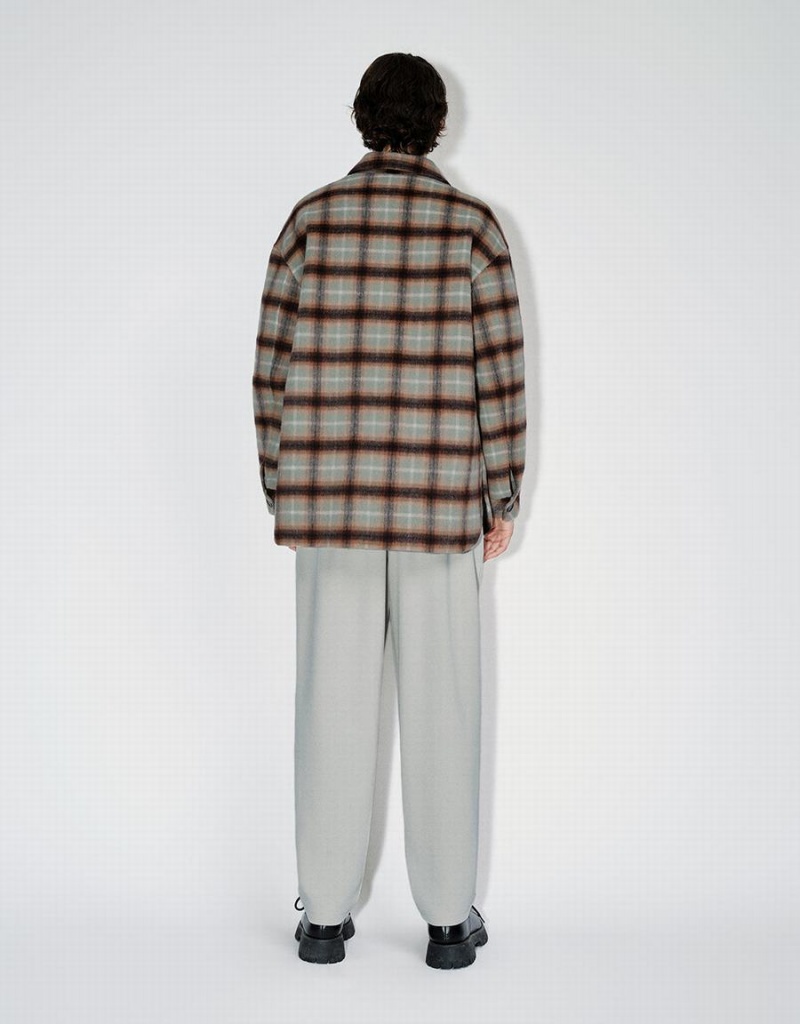 Chamarras Urban Revivo Plaid Directo Woolen Hombre Verdes | NOT8013VI