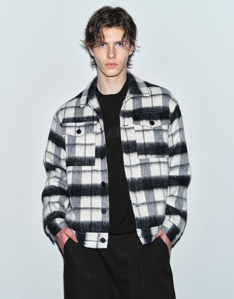 Chamarras Urban Revivo Plaid Woolen Directo Hombre Negros | HWW5236LO
