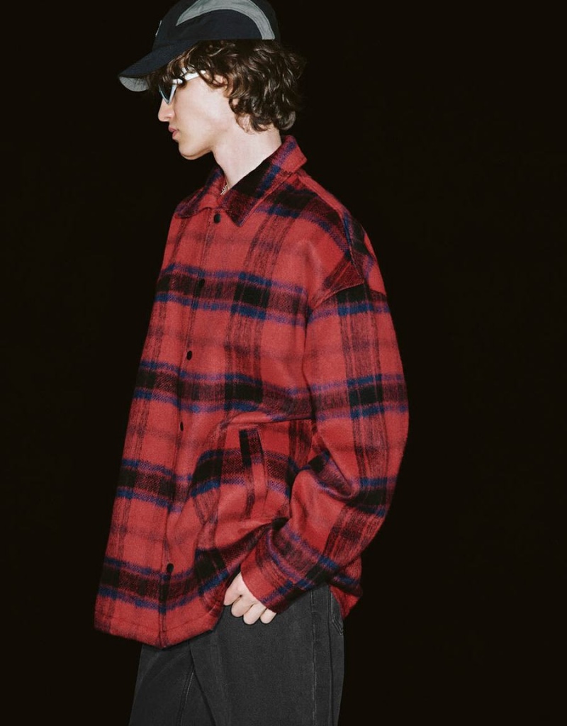 Chamarras Urban Revivo Plaid Woolen Hombre Rojos | TPD249KR