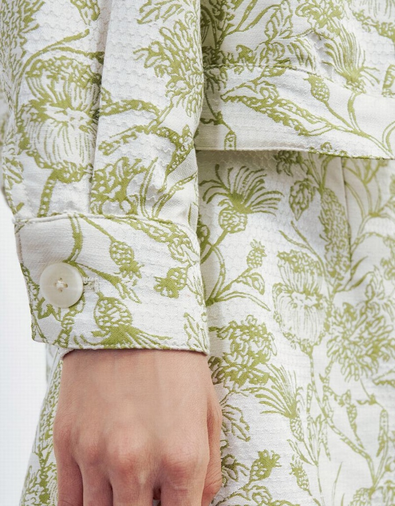 Chamarras Urban Revivo Plant Print Button Up Mujer Verdes | BAW5354UW