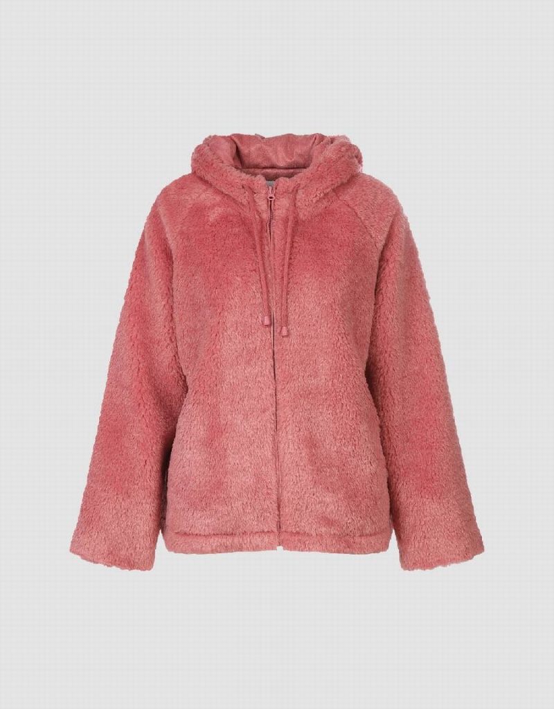 Chamarras Urban Revivo Raglan Sleeve Cremallera Front Furry Mujer Rosas | DSH6329SN