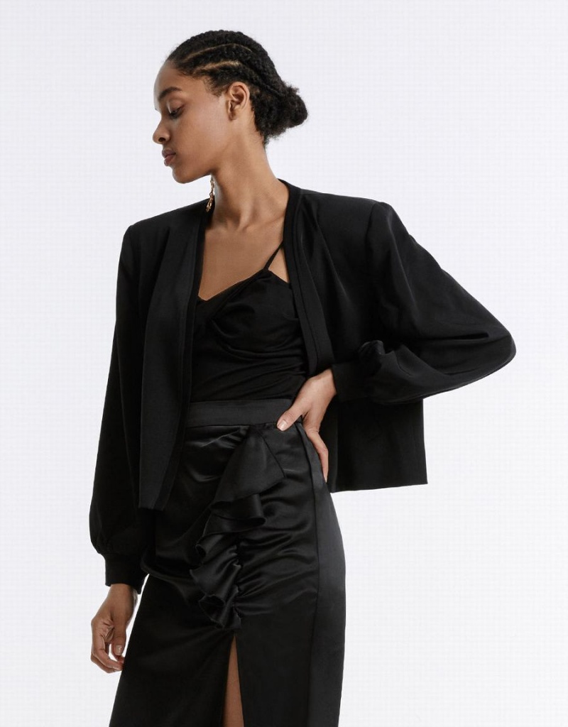 Chamarras Urban Revivo Shoulder Pad Mujer Negros | RAW4412EU