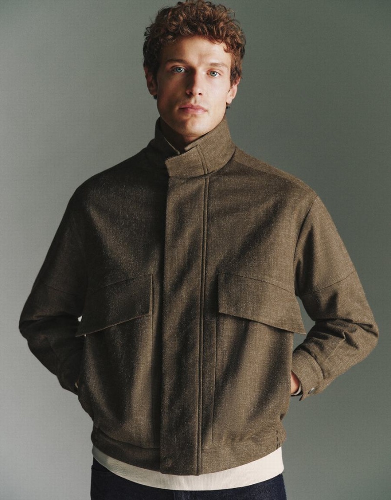 Chamarras Urban Revivo Stand Collar Woolen Hombre Marrom | VXH9560QU
