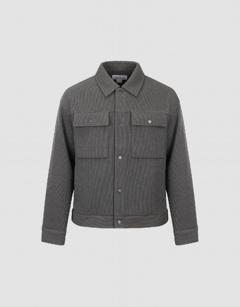 Chamarras Urban Revivo Textured Button Up Directo Hombre Grises Claro | YZJ5668BG