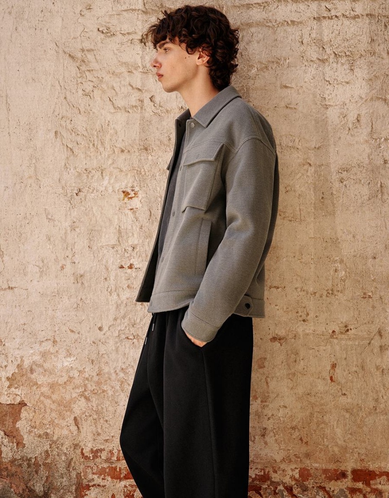 Chamarras Urban Revivo Textured Button Up Directo Hombre Grises Claro | YZJ5668BG