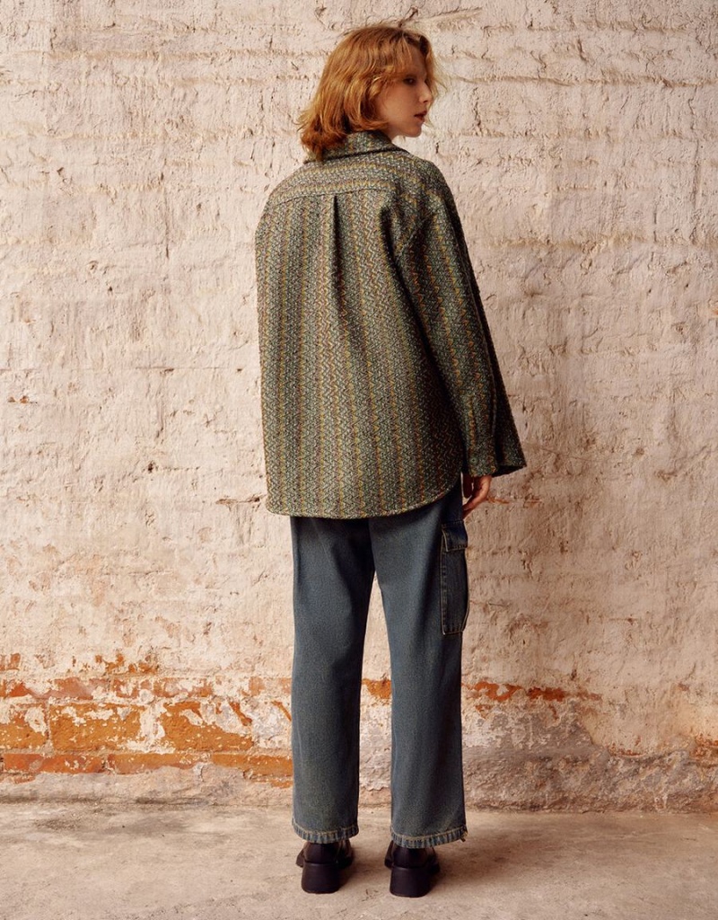 Chamarras Urban Revivo Textured Long Woolen Mujer Verdes | HAM4899UB