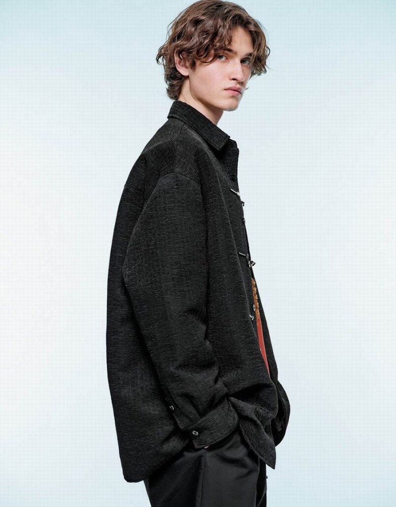 Chamarras Urban Revivo Textured Loose Hombre Negros | KEM8248JW