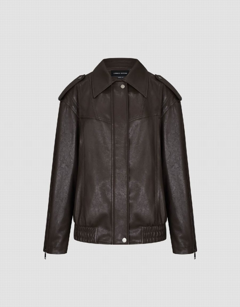 Chamarras Urban Revivo Vegan Cuero Directo Mujer Grises Oscuro | NYS5699PB
