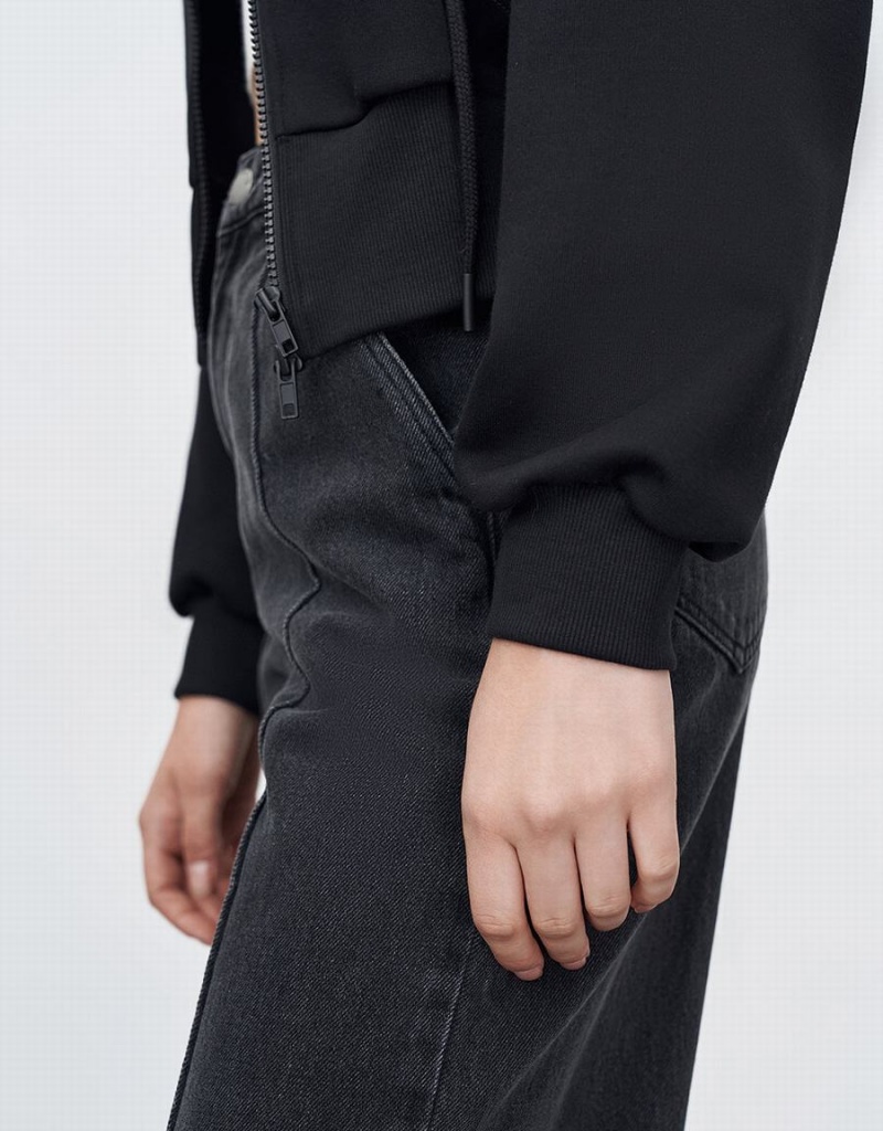 Chaqueta Con Capucha Urban Revivo Cremallera Front De Punto Mujer Negros | RMS1237VN