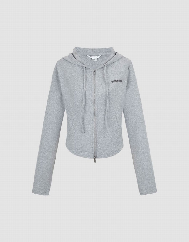 Chaqueta Con Capucha Urban Revivo Cremallera Front De Punto Mujer Grises | ACQ4612GF