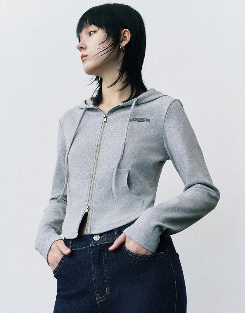 Chaqueta Con Capucha Urban Revivo Cremallera Front De Punto Mujer Grises | ACQ4612GF