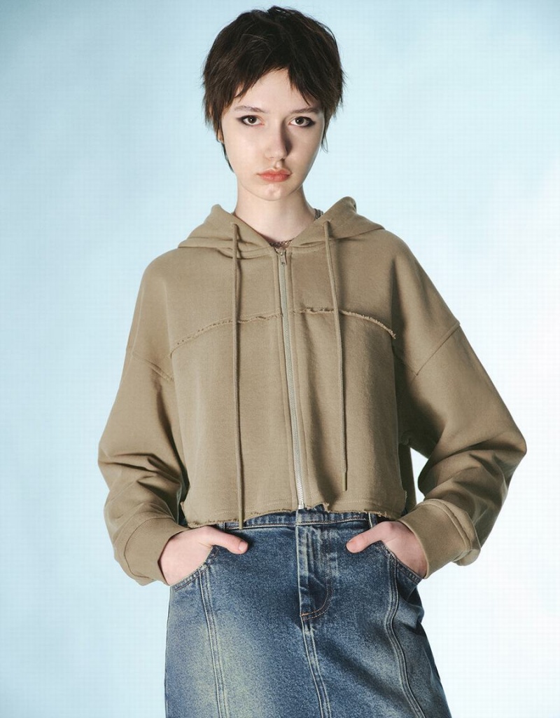 Chaqueta Con Capucha Urban Revivo Cremallera Front Mujer Kaki | WEH2293QQ