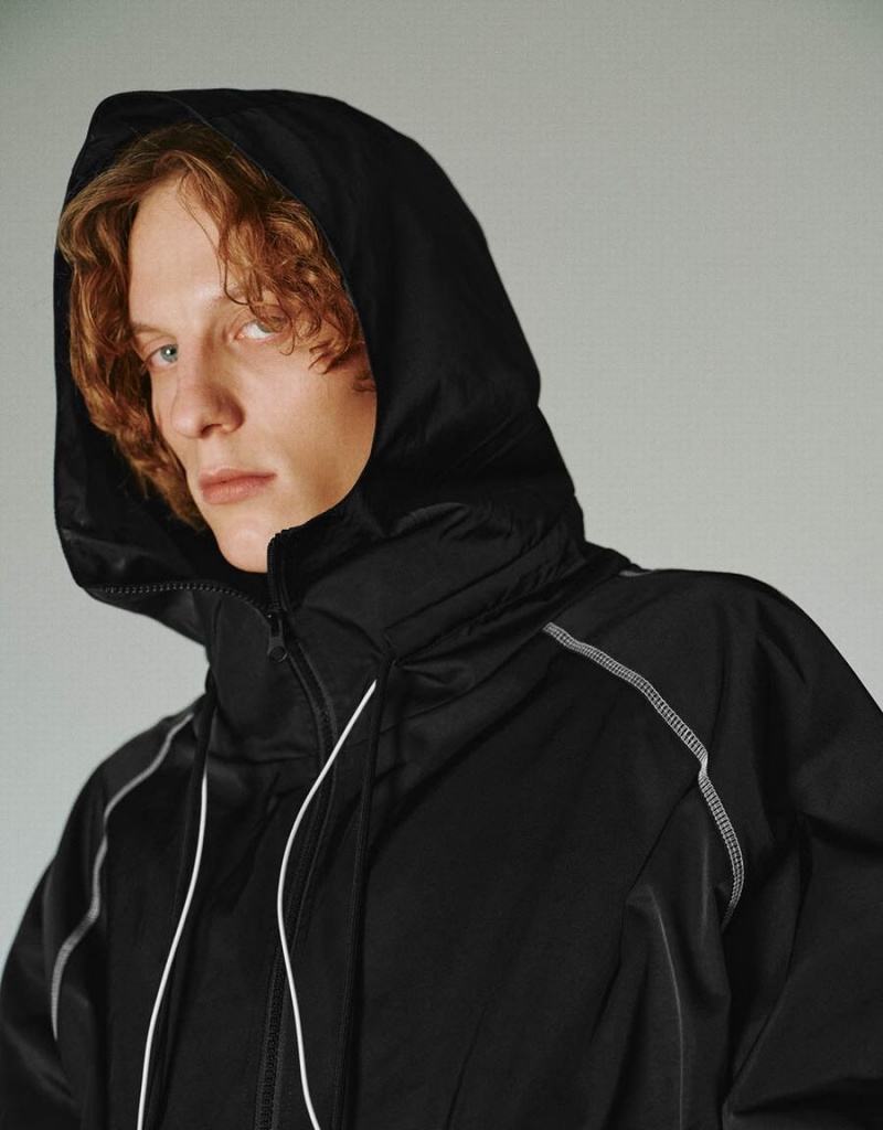 Chaqueta Con Capucha Urban Revivo Cremallera Front Oversized Hombre Negros | JPW4380PO