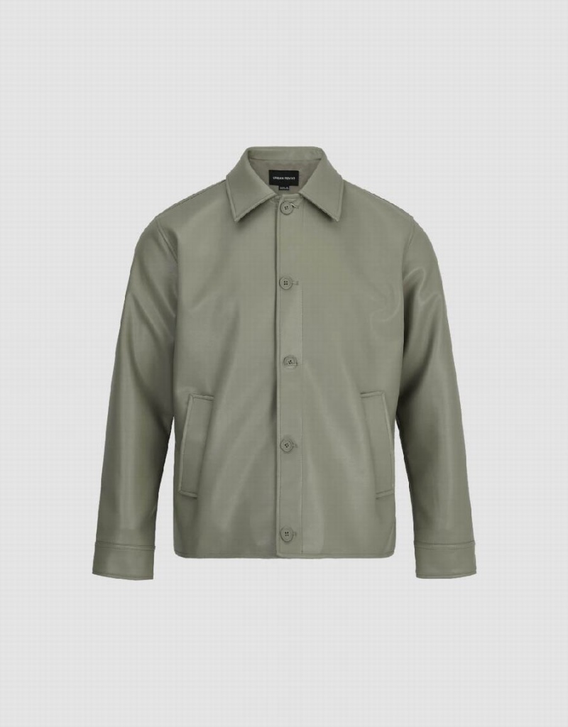 Chaquetas De Cuero Urban Revivo Button Up Vegan Hombre Verdes | VVB868KE