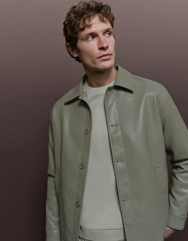 Chaquetas De Cuero Urban Revivo Button Up Vegan Hombre Verdes | VVB868KE