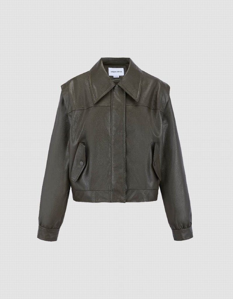 Chaquetas De Cuero Urban Revivo Cremallera Front Vegan Mujer Verdes | OHM311OF