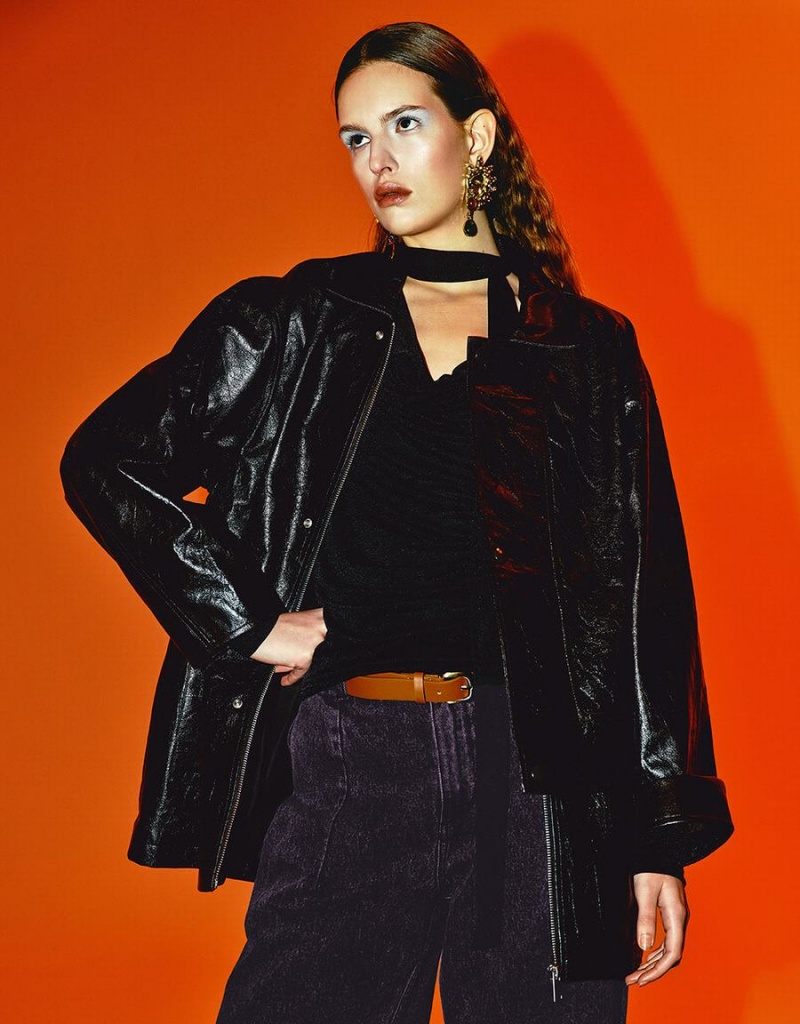 Chaquetas De Cuero Urban Revivo Cremallera Front Vegan Loose Mujer Marrom | MZV7864WW