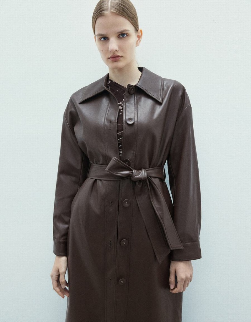 Chaquetas De Cuero Urban Revivo Faux Cuero Belted Mujer Marrom | IGM1248IO