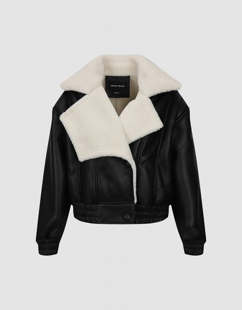 Chaquetas De Cuero Urban Revivo V-Neck Vegan Mujer Negros | XCB5835WJ