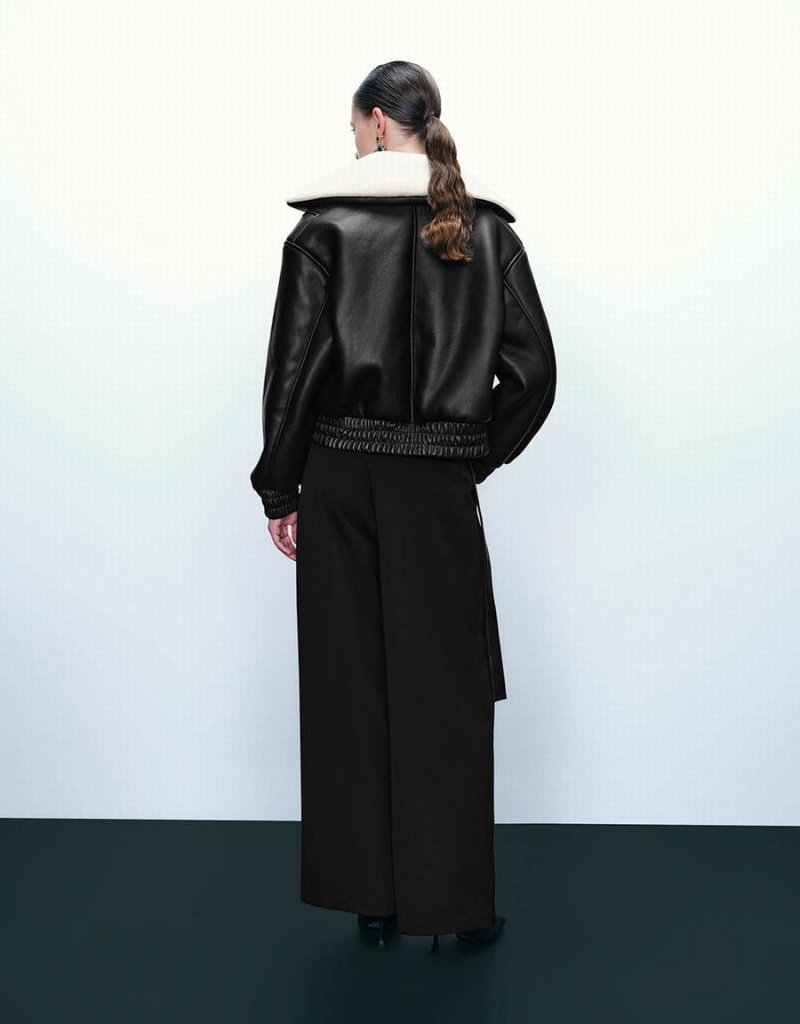 Chaquetas De Cuero Urban Revivo V-Neck Vegan Mujer Negros | XCB5835WJ