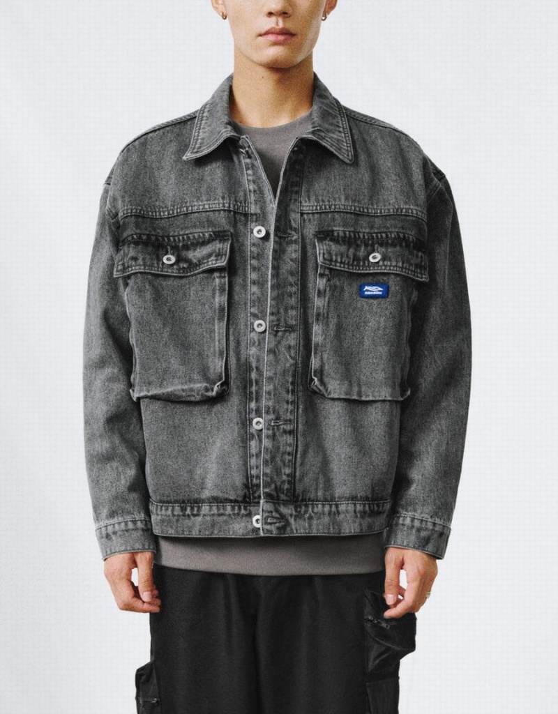 Chaquetas De Mezclilla Urban Revivo Drop Shoulder Sleeve Hombre Negros | QQM1444EH