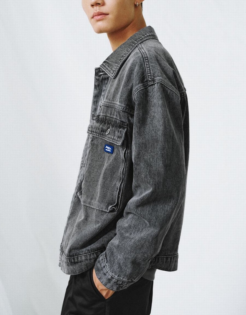 Chaquetas De Mezclilla Urban Revivo Drop Shoulder Sleeve Hombre Negros | QQM1444EH