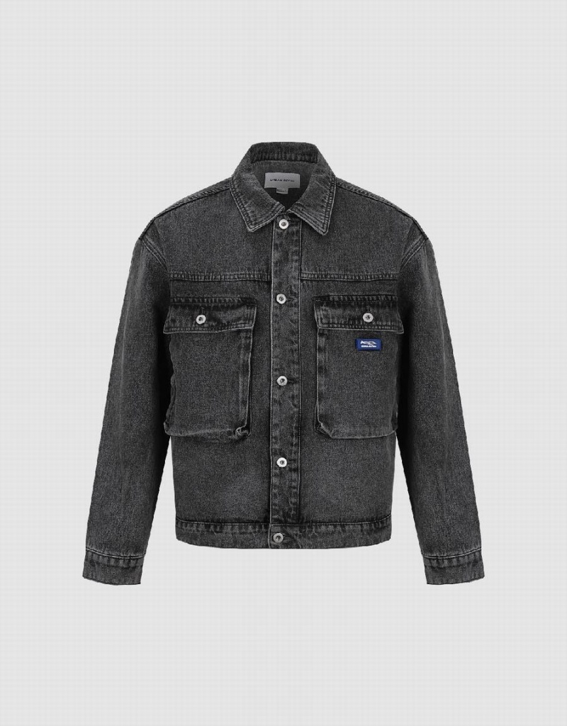 Chaquetas De Mezclilla Urban Revivo Drop Shoulder Sleeve Hombre Negros | QQM1444EH