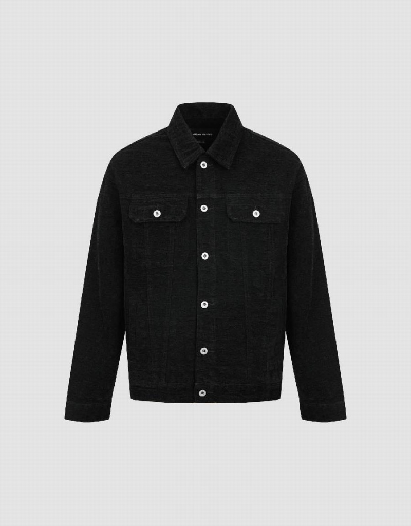 Chaquetas De Mezclilla Urban Revivo Textured Button Up Hombre Negros | RBZ9656SJ
