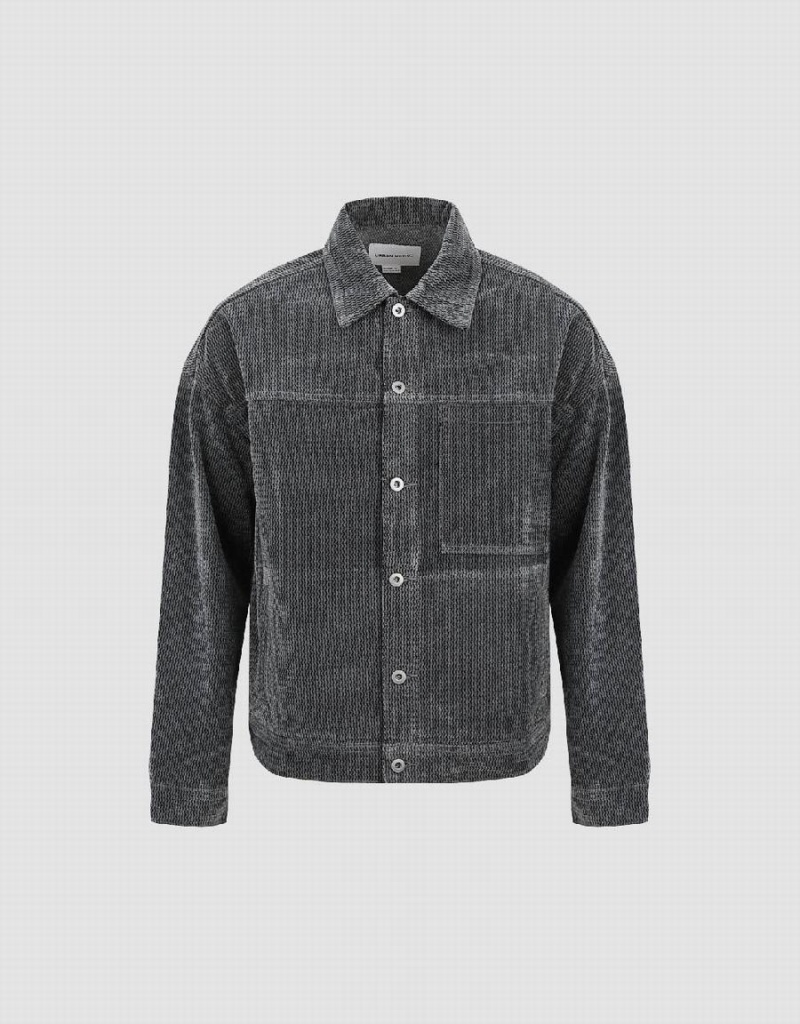 Chaquetas De Mezclilla Urban Revivo Textured Button Up Hombre Grises Claro | JNO1754FC