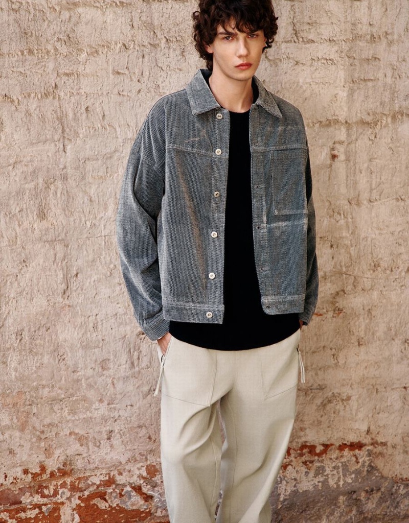 Chaquetas De Mezclilla Urban Revivo Textured Button Up Hombre Grises Claro | JNO1754FC