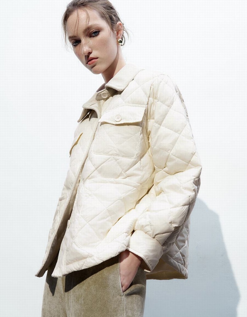 Chaquetas De Plumas Urban Revivo Button Up Acolchado Mujer Blancos | ZOY6218PJ