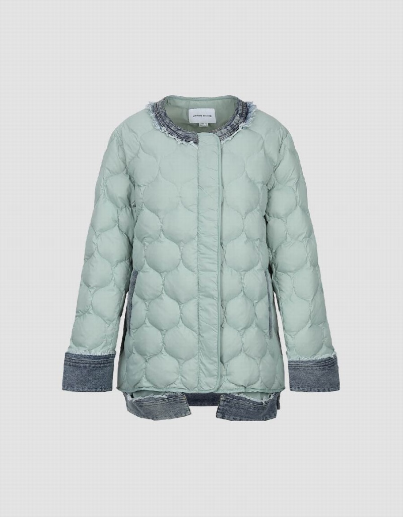 Chaquetas De Plumas Urban Revivo Crew Neck Directo Mujer Verdes | FYJ672YV