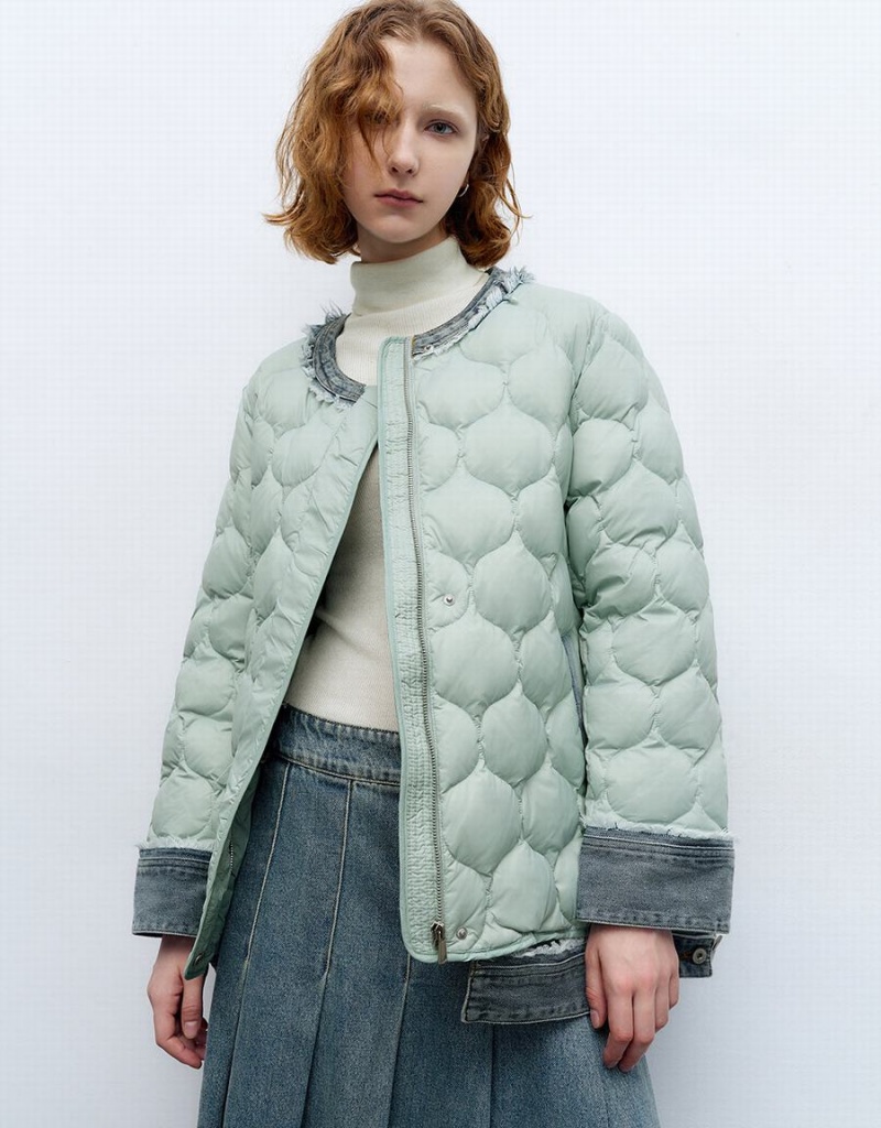 Chaquetas De Plumas Urban Revivo Crew Neck Directo Mujer Verdes | FYJ672YV